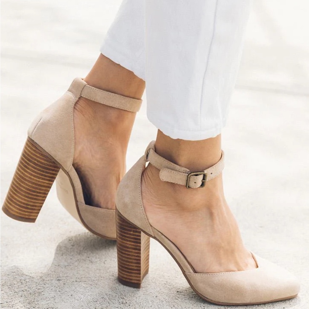 Anthropologie Soludos Suede Heels Sand Size 8.5